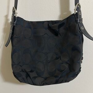Y2K Coach Hobo Signature Black Logo Crossbody Satchel F1060-F15067